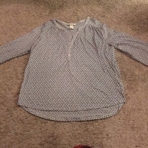 White and black/blue blouse